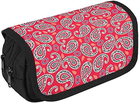 Red Paisley Pattern Lápis Case com dois compartimentos grandes bolso de grande capacidade bolsa de armazenamento bolsa lápis para escola adolescente adulto