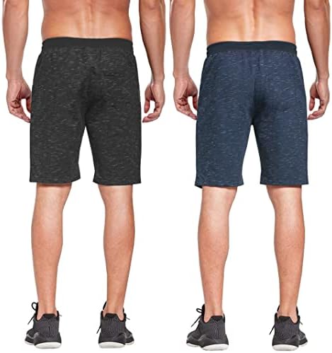 Boyzn Men's 2 pack shorts atléticos de algodão confortável shorts de treino elástico de corrida com bolsos com zíper