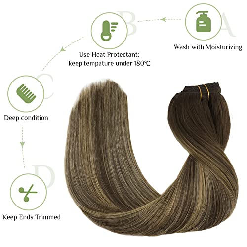 Extensões de cabelo Clipe em cabelos humanos, 10pcs 170g 22 polegadas Balayage Chocolate Brown to Honey Portas loiras