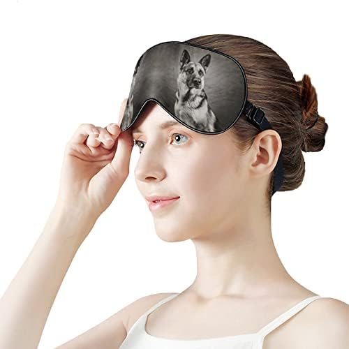 Máscara de pastor alemã em preto e branco Máscara de cegueira macia portátil com cinta ajustável para homens mulheres