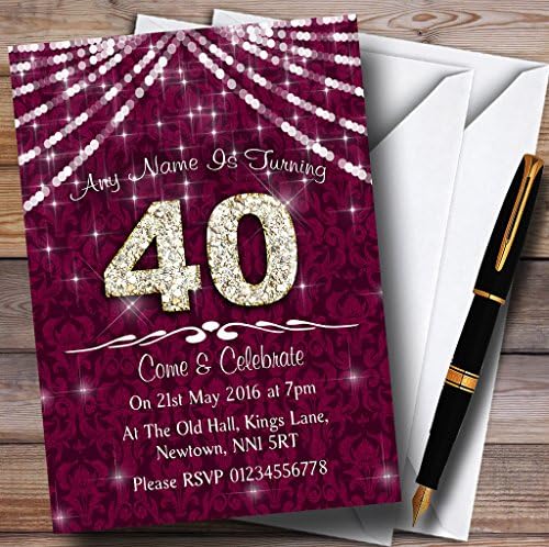 The Card Zoo 40th Cranberry & White Bling Sparkle Birthday Party Convites personalizados