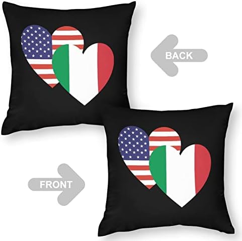 Itália American Heart Flag Throw Pillow Capas com almofadas de aprovação quadrada com zíper protetor para sala de estar de sofá de cama