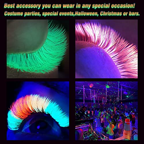 Extenções de cílios coloridos em neon emeda, apenas brilho sob UV Fluorescent ou Blacklight, Bandeja de Extensão de Cílios de Cor Verde Rosa 0,07mm D Curl Classic Clear