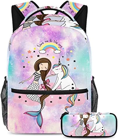 Tbouobt Travel Mackpack Conjunto de mochila casual de laptop leve para homens, Rainbow Mermaid Unicorn
