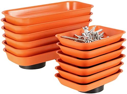 Jeuihau 12 embalagens bandeja magnética, bandeja de peças magnéticas de aço inoxidável, bandeja de ferramentas magnéticas laranja
