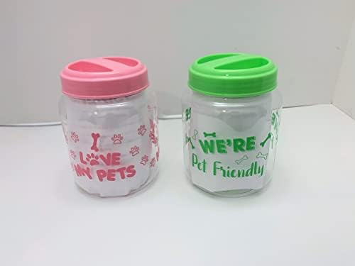 Varejo HT BPA sem plástico para cães de gato de gato de gato Treat & Storage Storage Bancisters Jarros, impressões e ossos de pata, rosa e verde