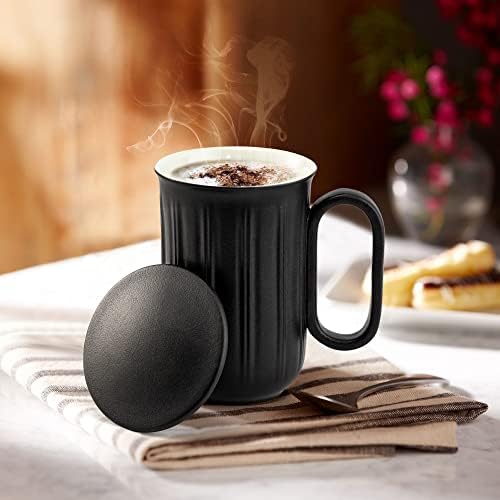 caneca de cerâmica suyika com tampa 18 oz grande xícara de capa de lavadeira de louça Presente - preto