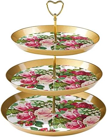 Suporte de bolo tfcocft, conjunto de exibição de mesa de sobremesas, placa de exibição de sobremesas de frutas, padrão de planta de flor