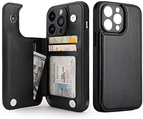 CardPakee ??? ????????? Caixa da carteira para iPhone 14 Pro Case com porta -cartão, Proteção à câmera Fine Hole, Proteção de queda, Caixa de telefone da carteira Flip Leather Men Mulheres, 6,1 polegadas preto