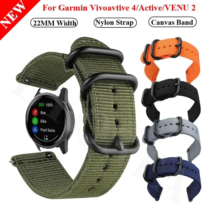 Cinta de tela de nylon de 22 mm CEKGDB para Garmin Venu 2/Active/Vivoactive 4 Smart Watch Band Substituição Correa WatchBand