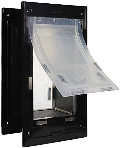 Dragon Flap Wall Pet Door | Flha dupla, moldura preta, aba grande | Inclui tampa de bloqueio | Energia, resistente, baixo