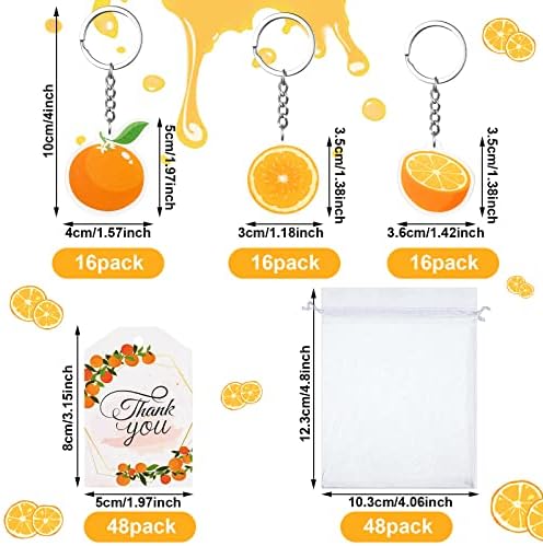 Little Cutie Baby Shower Party Favors Inclui chaveiros laranja Bolsas de organza branca Obrigado Tags Tags Fruta Favors Favors