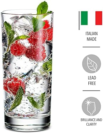 Godinger Highball bebendo copos, copos de vidro altos italianos, copos de água, copos de coquetéis - feitos na Itália, 14 onças, conjunto de 4