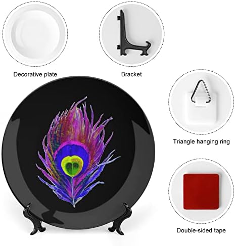 Colorido pavão de pavão penas de osso engraçado porcelana placa decorativa redonda pratos de cerâmica artesanato com exibição