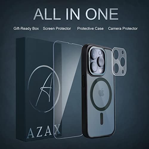 Azax para iPhone 14 Pro Case Magnet - casos magnéticos finos compatíveis com 14 Pro, com protetor de tela e câmera,