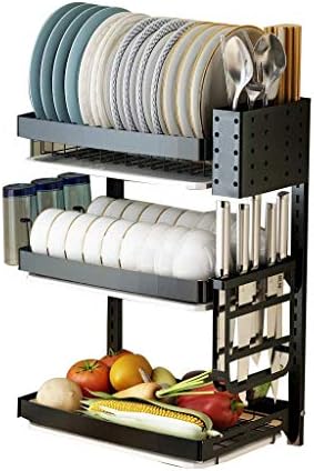 Kuyt 3 camadas de prato, 201 aço inoxidável montado na parede rack, rack de prato com armazenamento, preto com gaiola de pauzinho