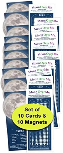 Calendário da lua 2023 ímã Moondreamer, 10 set pkg, 10 calendários magnéticos mais 10 lua sobre mim cartões de informação