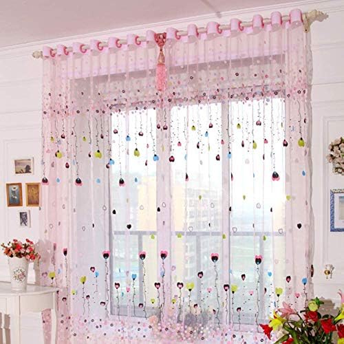 JGFJLO Bordadas de bordados de plantas, cortinas de voil de bolso da haste da janela para o tratamento floral do quarto