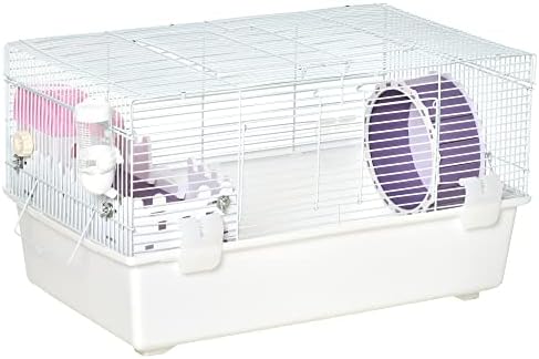 Pawhut 2 hamster gaiola de gaiola de roedores habitat de pequenos animais com garrafa de água, roda de exercícios, escada, cabana,