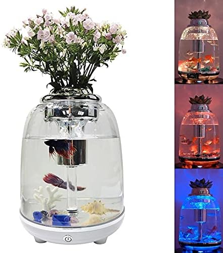 Zyzmh Aquarium Fish Tank 5.5l com filtro de energia iluminação led colorida transparente para o escritório em casa Decoração