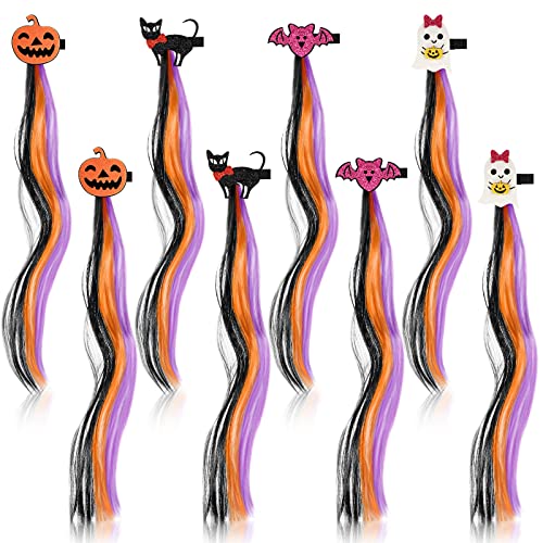 8 peças clipes de cabelo de Halloween para meninas extensões de cabelo de cor bonita para crianças clipe de morcego de abóbora fantasma