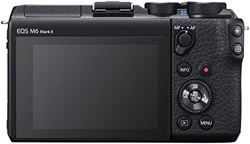 Câmera Canon EOS M6 Mark II sem espelho com lente de 18-150 mm e EVF + 4K Monitor + Pro mic + 2 x 64 GB de cartão resistente + kit de filtro colorido + kit de filtro + 3 x Lpe17 Bateria + mais