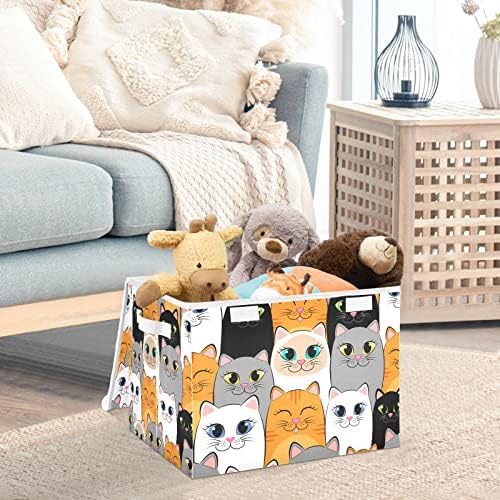 Innwgogo Cats Bins de armazenamento com tampas para organizar caixas de armazenamento à prova de poeira com alças Oxford Ploth Storage Cube Box para roupas