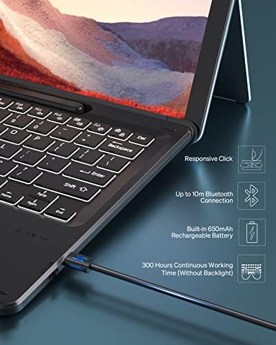 Teclado Bluetooth doohowcase para novo Surface Pro 9/8 /Pro x 2022, teclado fino sem fio com trackpad, 7 cores Tipo de retroilumação de capa com suporte para caneta para Microsoft Surface Pro 9/8 /Pro x 13 polegadas