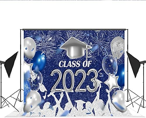 Lofaris Classe de 2023 Faculdade de festa Penário Royal Blue e Silver Parabéns Capas de formatura Captura de fundo Celebration Graduação PROM BANNER BANNER Photo Booth Props 10x7ft
