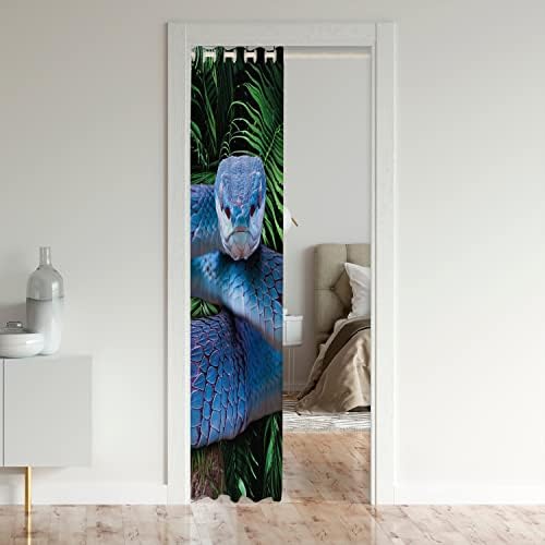 Cortina da porta de cobra para privacidade da porta, cortina de blecaute de cobra azul, cortina de escamas azuis de réptil 3D, cortina