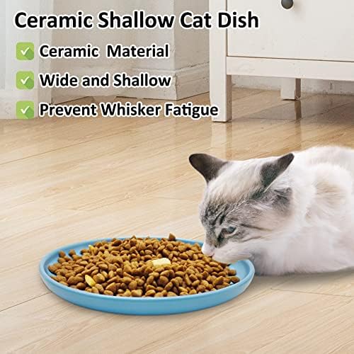 Kathson 3pcs tigela de gato, placa de animal de estimação de cerâmica rasa de 6 polegadas de alta capacidade de alimentos de gato