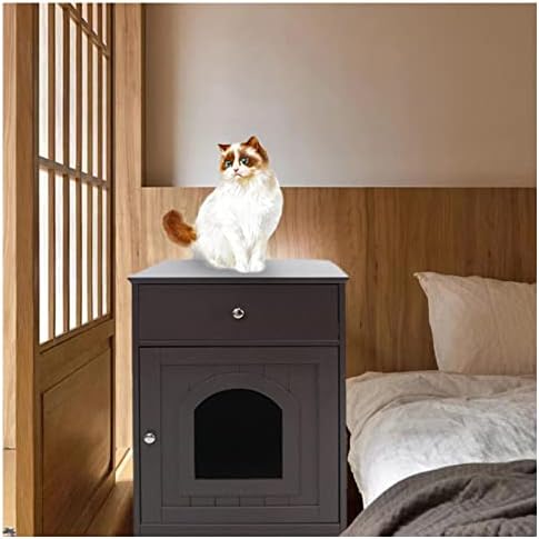 Mesa final de areia de gato ， coberto de móveis de caixa de gato decorativo caixa de areia de madeira de madeira de madeira ， para decoração de sala de estar, decoração de quarto