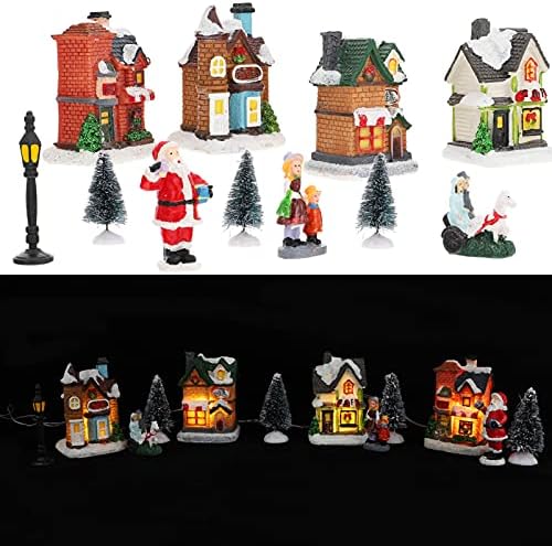 Veemoon iluminada mini resina casas de Natal decoração de ornamentos para crianças decoração de presente de bricolage