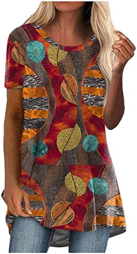 Mulheres tops étnicos impressão vintage de verão plus sizes tops redondos de camiseta longa de camiseta curta de
