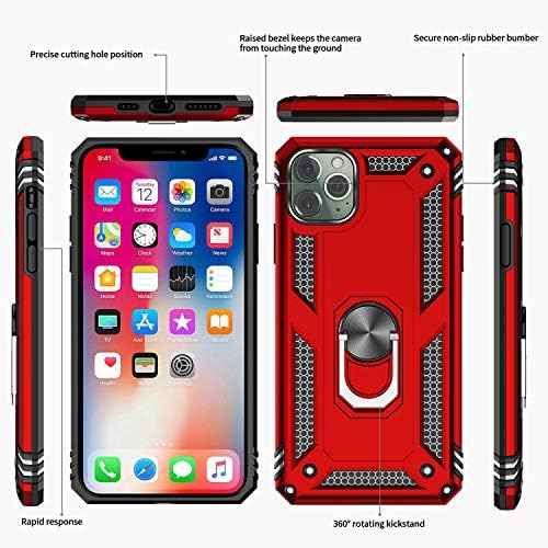 Leyi Compatível com o iPhone 11 Pro Phone Case com [2pack] Protetor de tela de vidro temperado, capa de telefone protetora de [grau militar] com Kickstand de anel magnético para iPhone 11 Pro 5,8 polegadas, vermelho