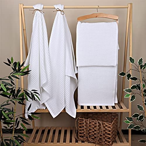 Püskül - pacote de 4 toalhas de waffle Conjunto para banheiro - 2 toalhas de banho - 2 toalhas de mão - luxo%orgânico 100 traslado de algodão turco