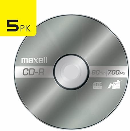 MAXELL - 648220, Premium Ruído de ruído Playback de superfície livre CDS CDS de 700 MB de armazenamento - 2x a 48x, velocidade de gravação com 80 minutos - CDs em branco, armazenamento de CD e suporte de caixa de eixo reutilizável - 5 pacote de 5 pacote