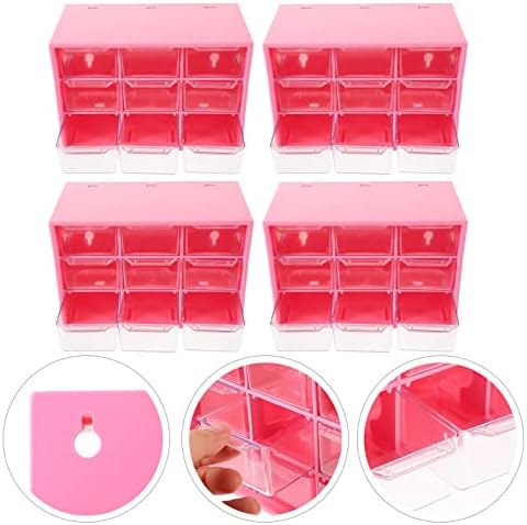 Organizador de armazenamento de mesa de sewacc 4pcs com 9 gavetas gaveta artesanal cabine de armazenamento transparente caixa de caddy jóias titular para joias de jóias de maquiagem suprimentos de artesanato rosado