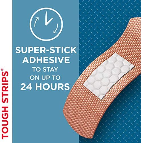 Brand Band-Aid Tough tiras de ataduras adesivas para cuidados com feridas, proteção durável para pequenos cortes e arranhões, tamanho