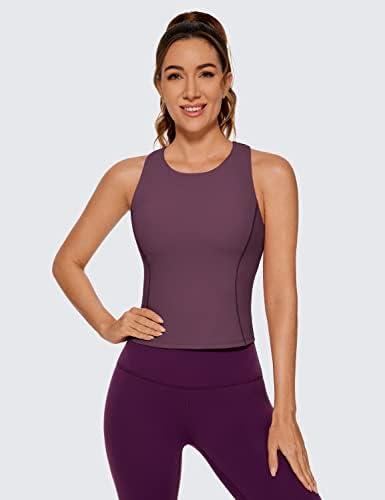 Crz Yoga Womens Ulti -Dry High Neck Treping Tops - Racerback acolchoado ioga atlética Slim Fit Camisole com sutiã embutido