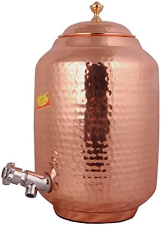 SHIV SHAKTI ARTES Pote de cobre puro 8 LTR de cobre Matka dispensador de água martelado bebendo recipiente de cobre - prova de vazamento