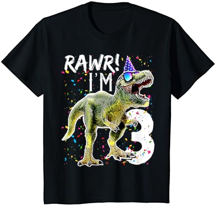 Crianças Rawr Estou com 3 anos de aniversário T Rex Dinosaur Party Gift for Boys T-Shirt