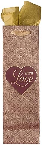 Com Love Wine Gift Bag - Bolsa de papel de garrafa única com papel de seda e alças, para festa de aniversário, anfitriã obrigado, Dia