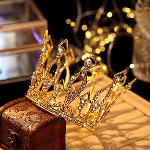 SANTFE 4 Altura Luxo Crown Completo Clear Rhinestone Crystal Silver/Gold Tiara Pageant Crown de casamento de baile