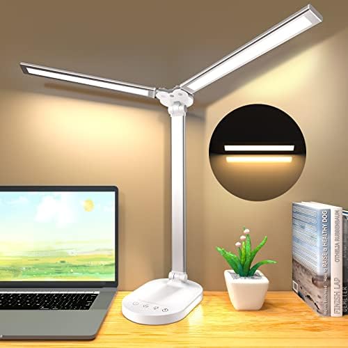 Lâmpadas de mesa para escritório em casa, lâmpada de mesa LED com porta de carregamento USB, luz de mesa diminuída com luz noturna,
