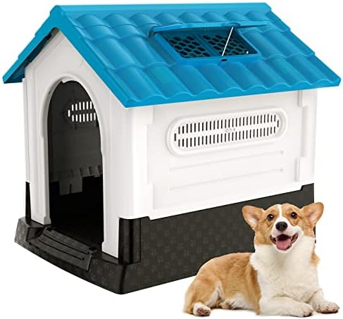 Casa de cão de cão de plástico de 33 polegadas de 33 polegadas, casa de cachorro interno e durável para cães médios,