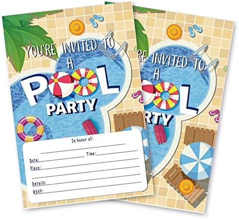 GOXFOC SUMMIN POLMA SMAMING Birthday Party Convites com envelopes 20 pacotes, suprimentos para festas de piscina para crianças de