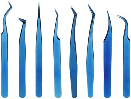 Tweezers de cílios, pinças de cílios de uma peça moldagem de ponta fina azul ergonomic de aço inoxidável confortável para salão de beleza