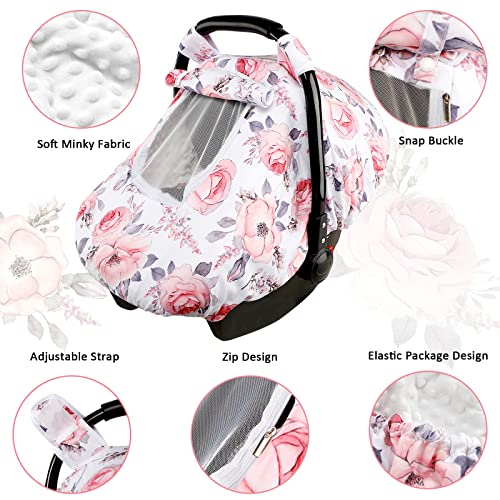 Capas de assento de carro para bebês, apoio de cabeça de assento de carro e tampa de alça, capa de carro de inverno, florais rosa