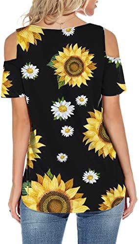 Brunch t camisetas adolescentes menina curta ombro frio v Spandex spandex floral longa túnica de túnica de emagrecimento t womens